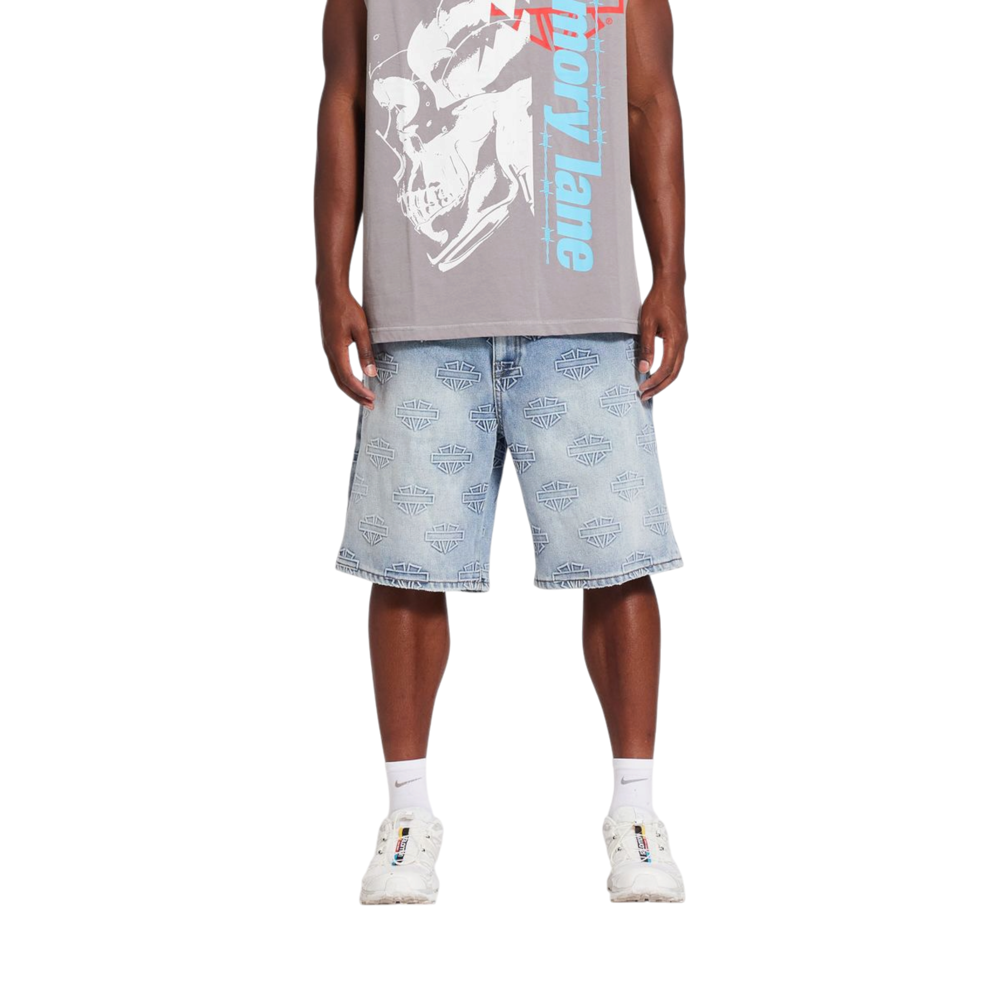 Memory Lane M Shield Debossed Pattern Shorts