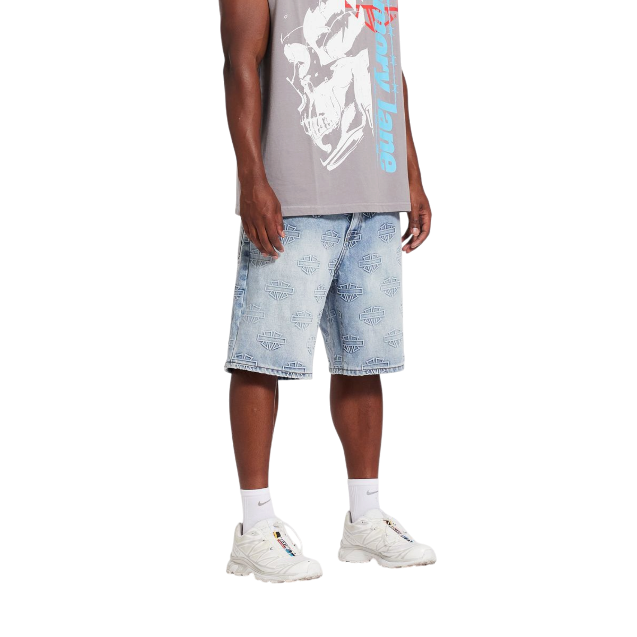 Memory Lane M Shield Debossed Pattern Shorts