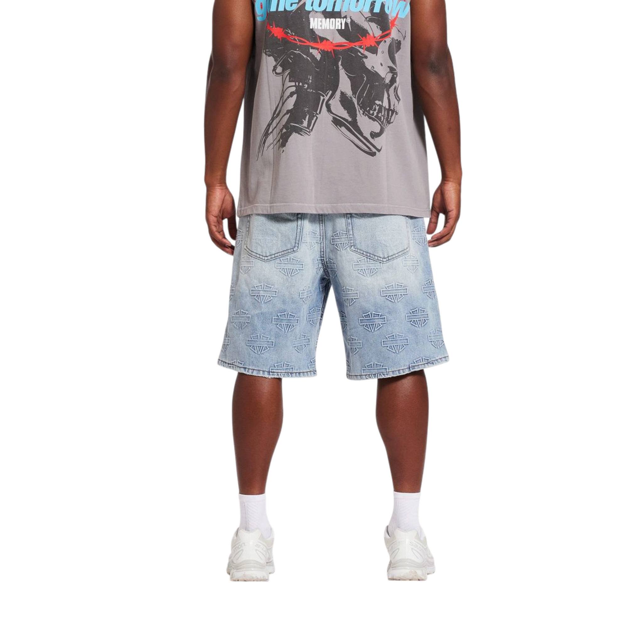 Memory Lane M Shield Debossed Pattern Shorts