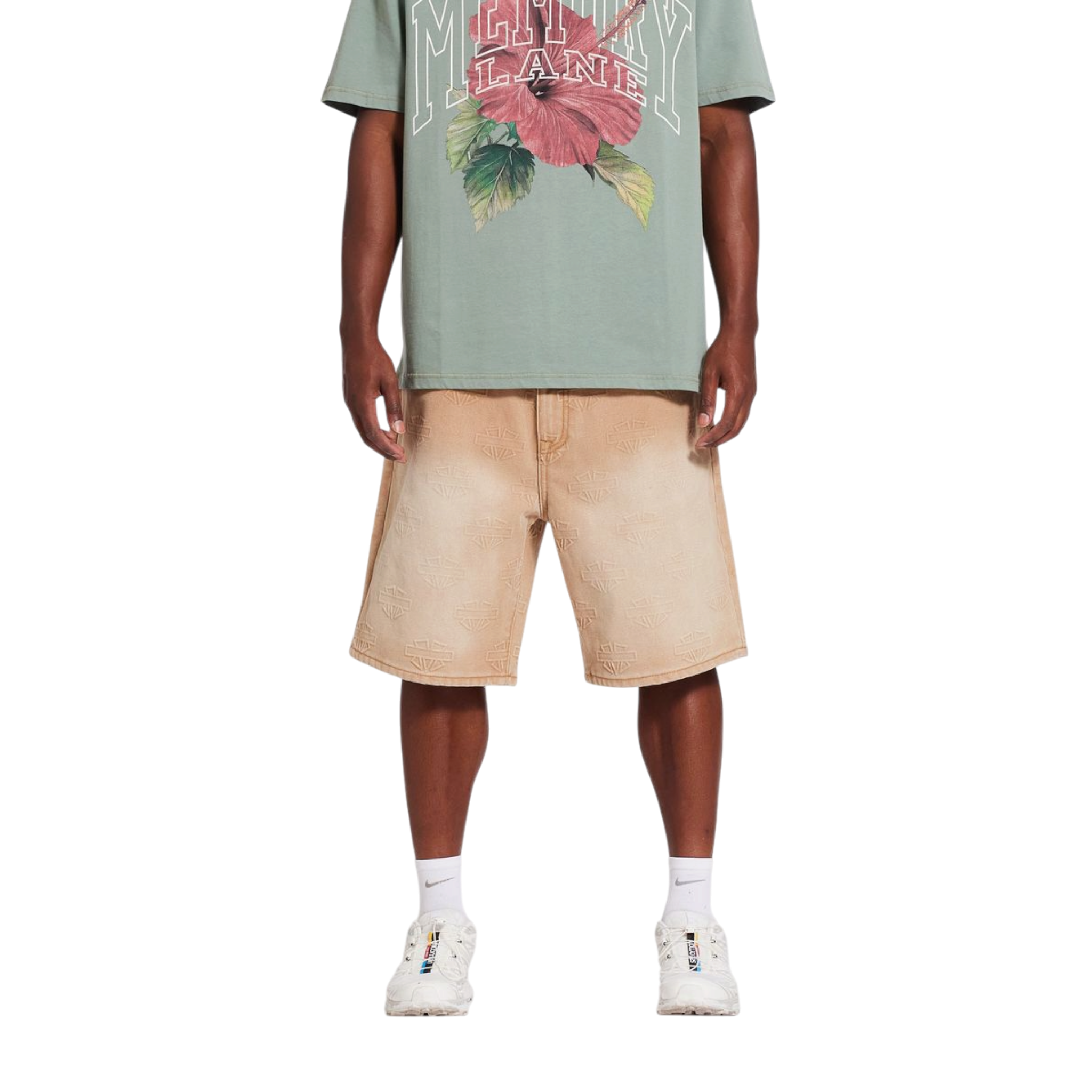 Memory Lane M Shield Debossed Pattern Shorts