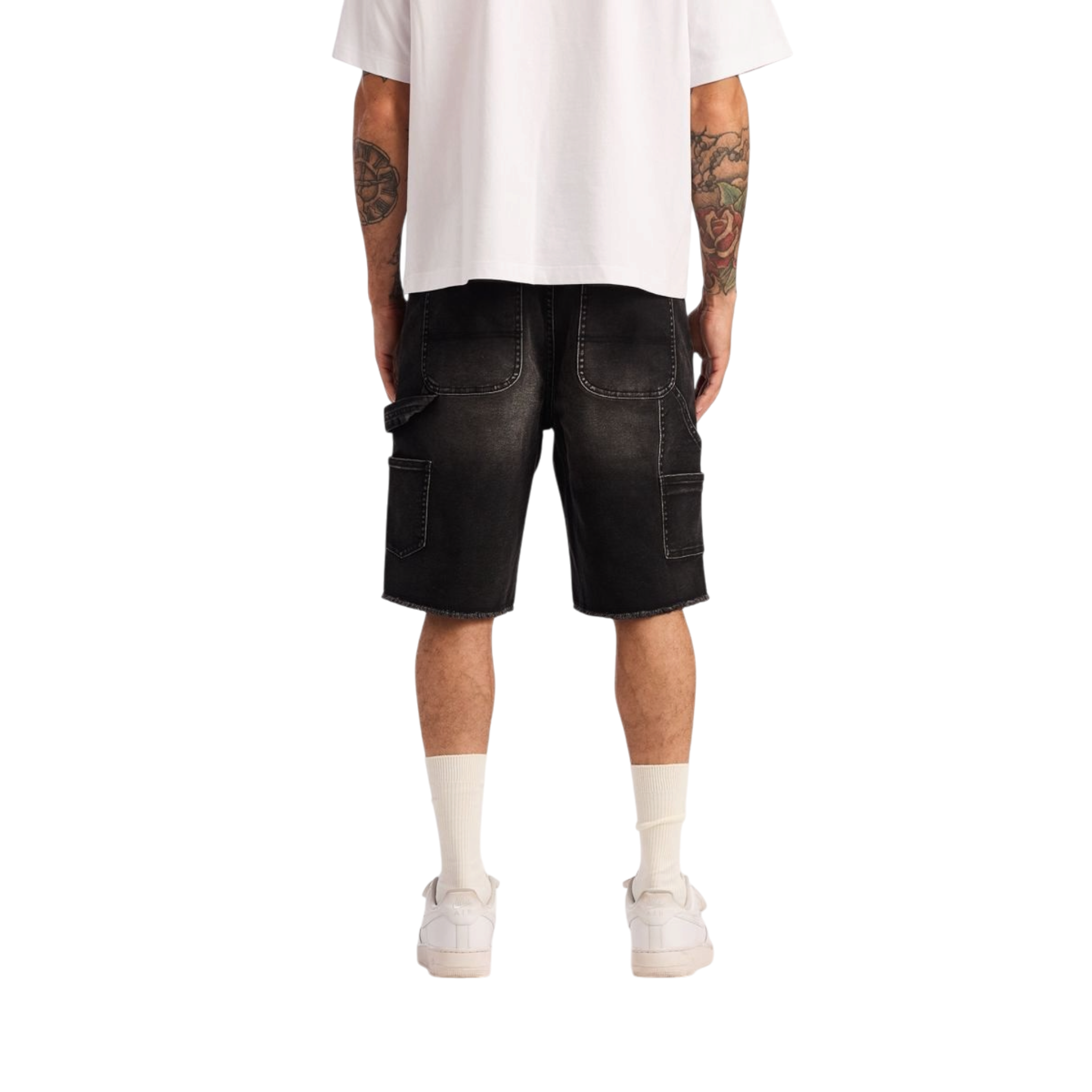 Embellish Shadow Denim Shorts (Washed Black)