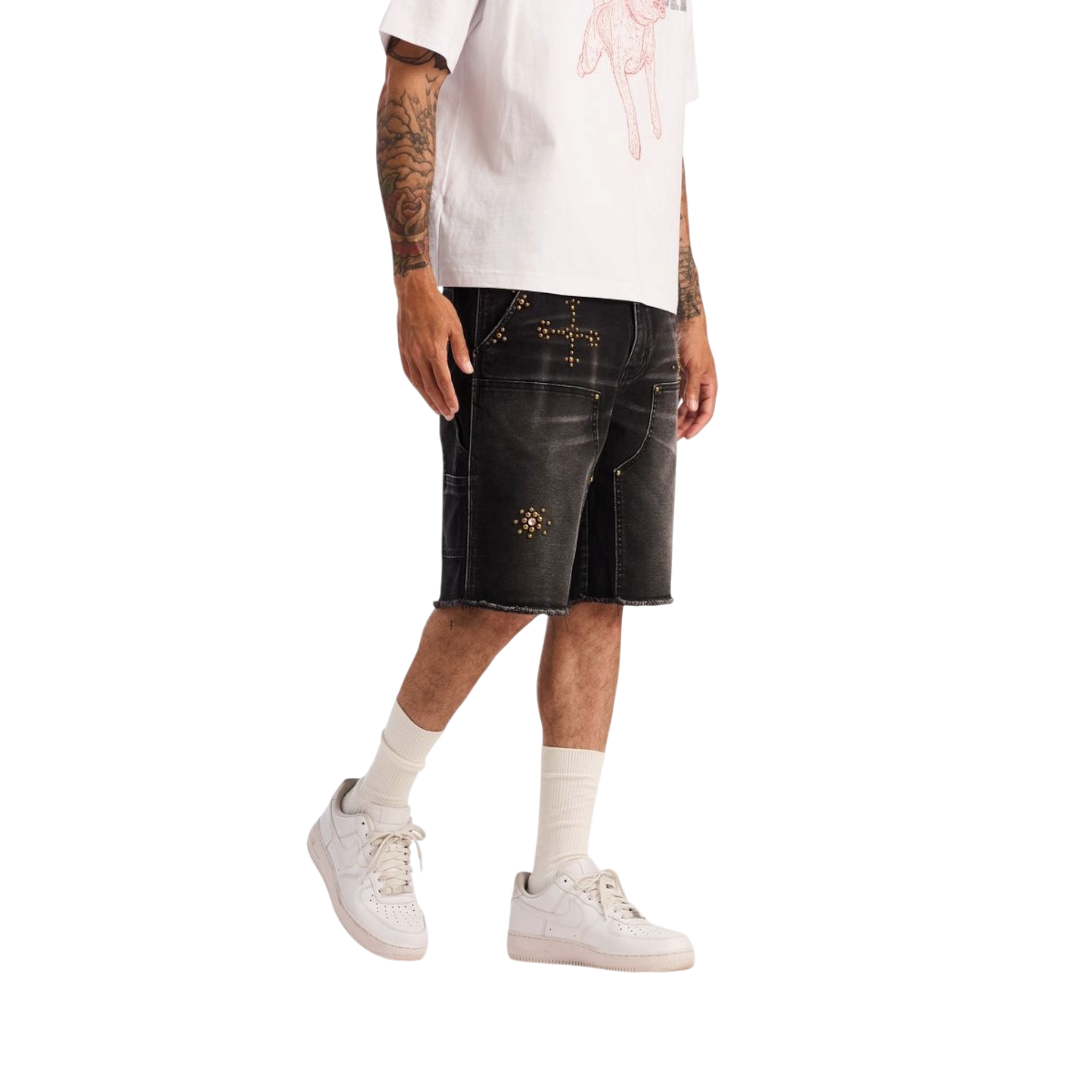 Embellish Shadow Denim Shorts (Washed Black)