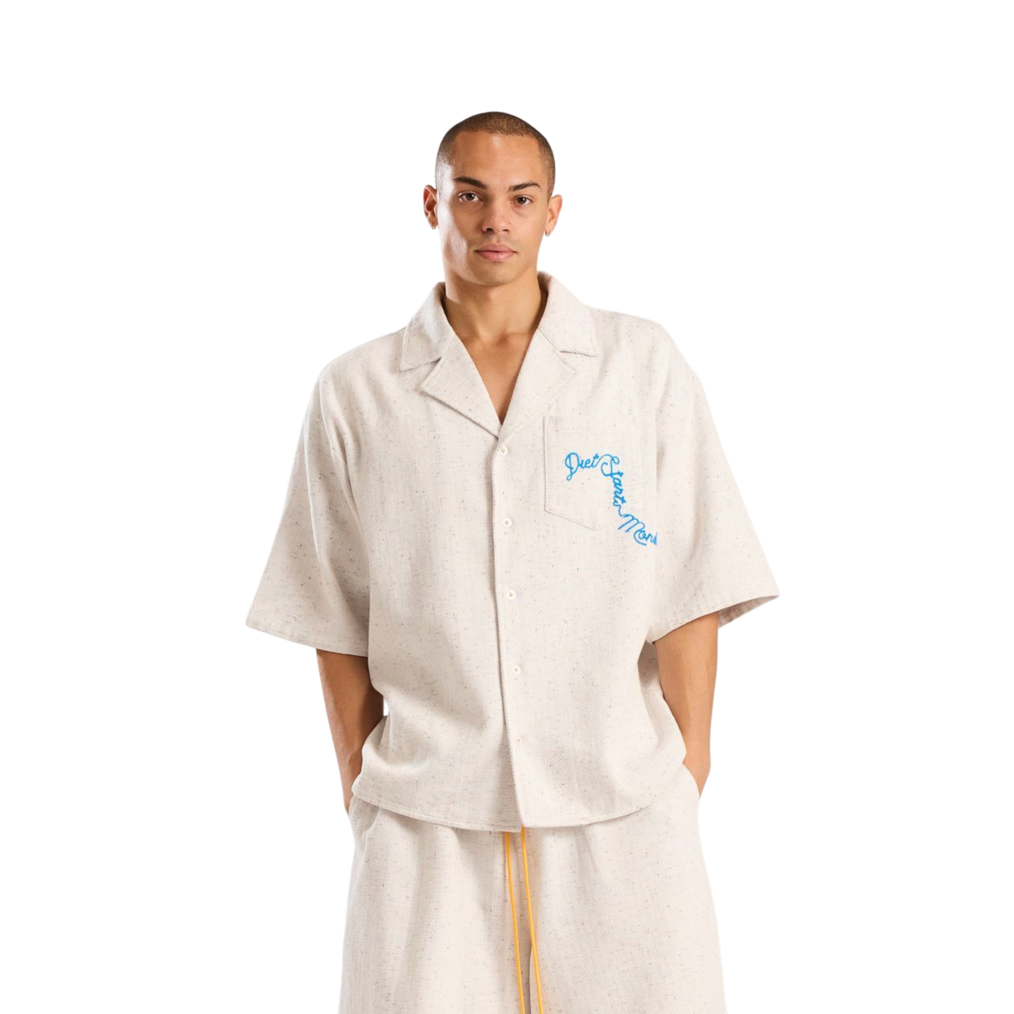Diet Starts Monday Drop Off Button Up (Heather Grey/Blue)
