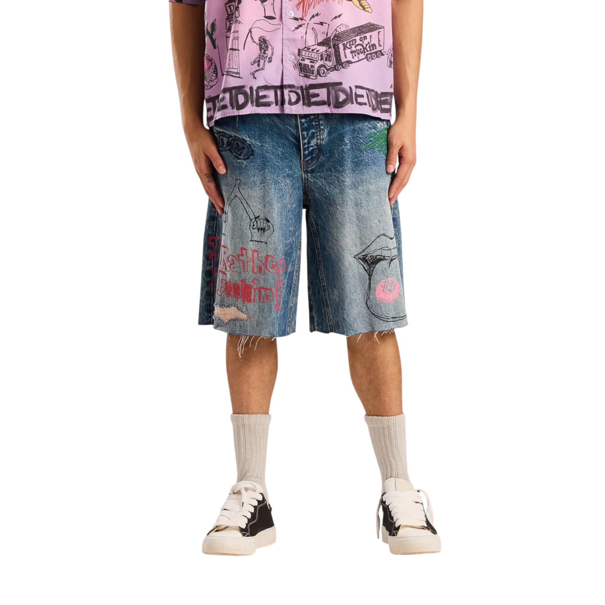 Diet Starts Monday Doodle Denim Shorts