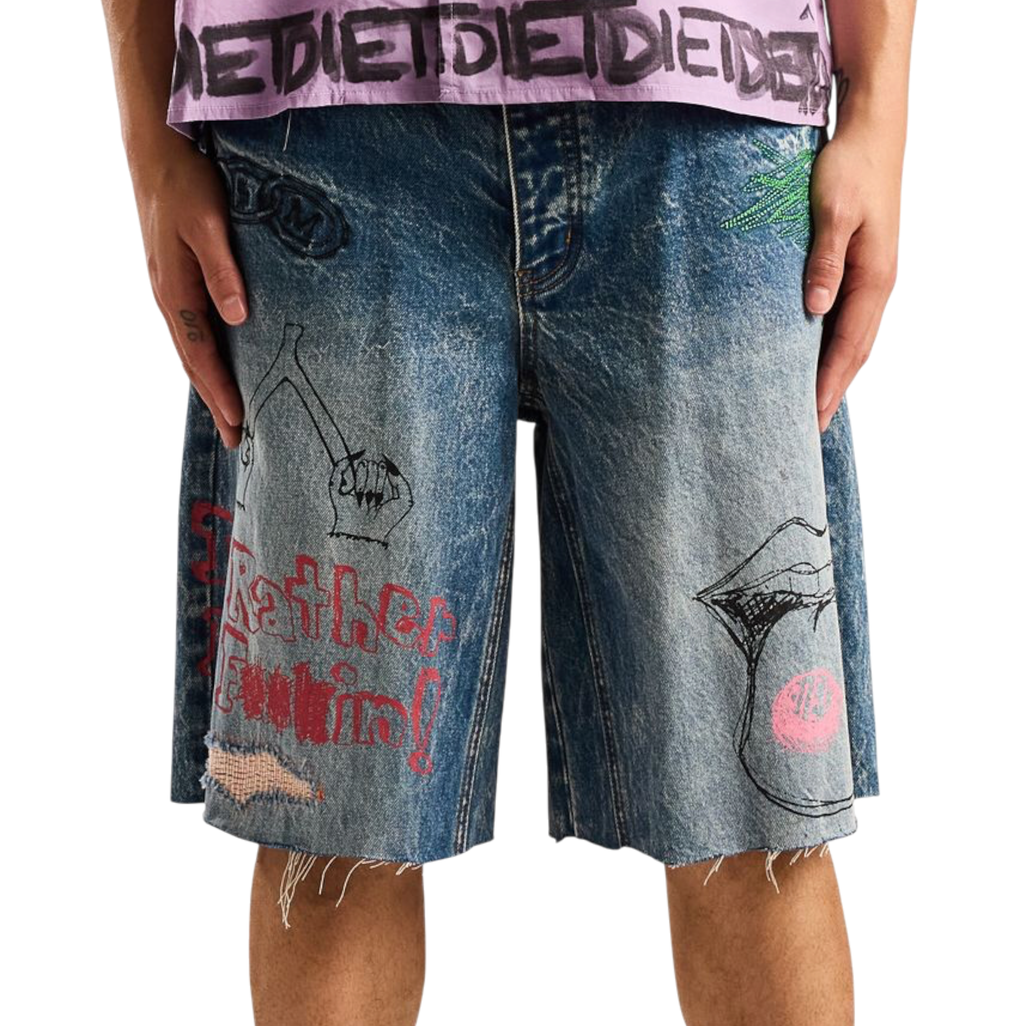 Diet Starts Monday Doodle Denim Shorts