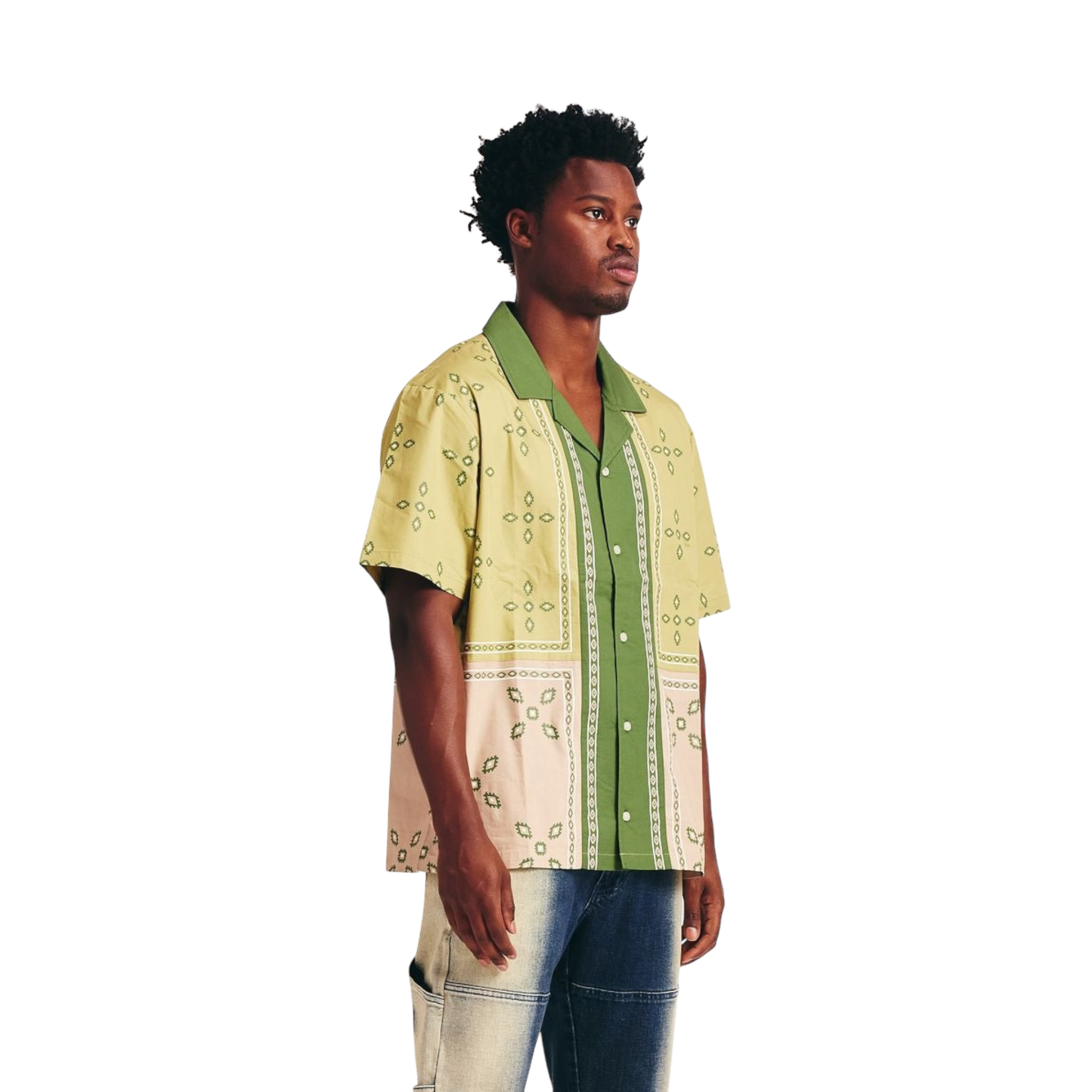 Patch Work Short Sleeve Shirt - Khaki