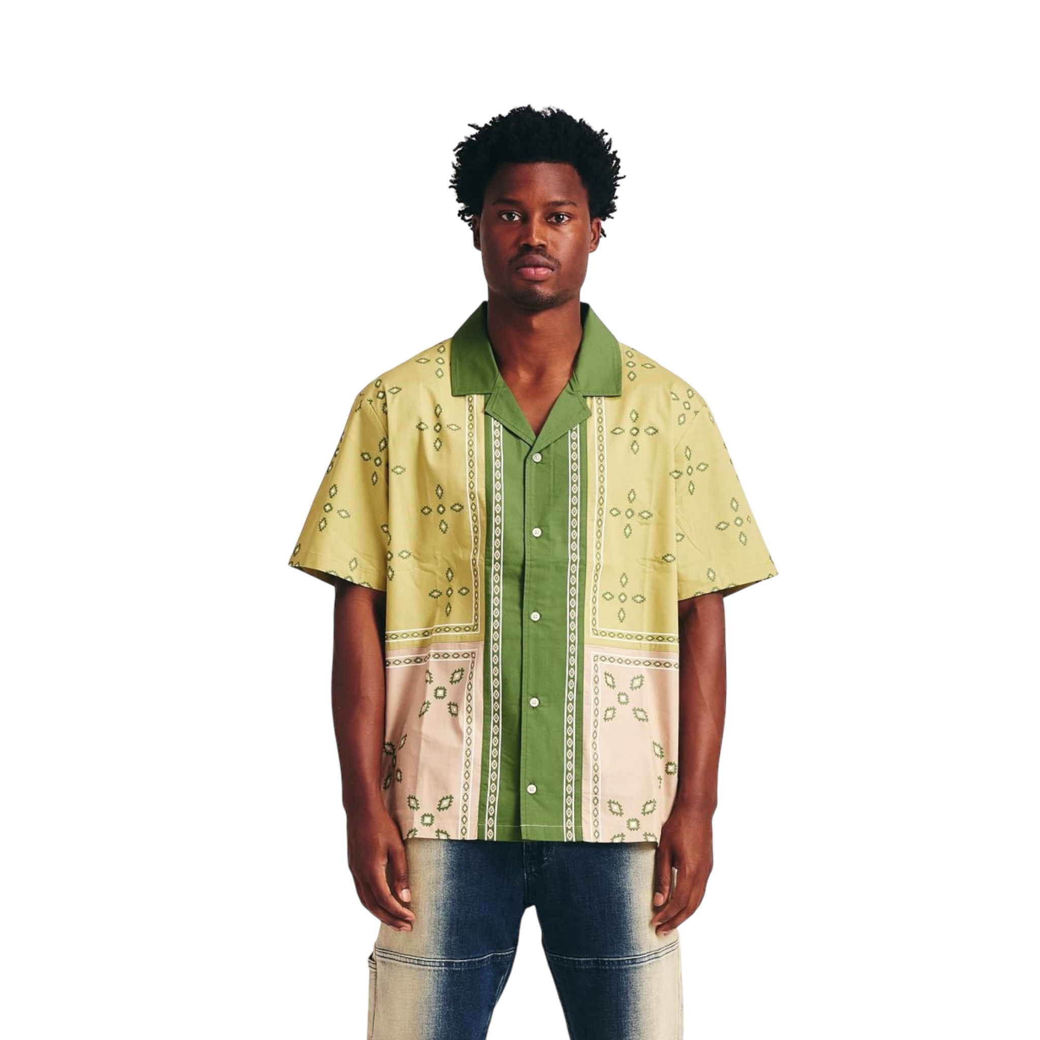 Memory Lane Patch Work Short Sleeve Shirt - Khaki