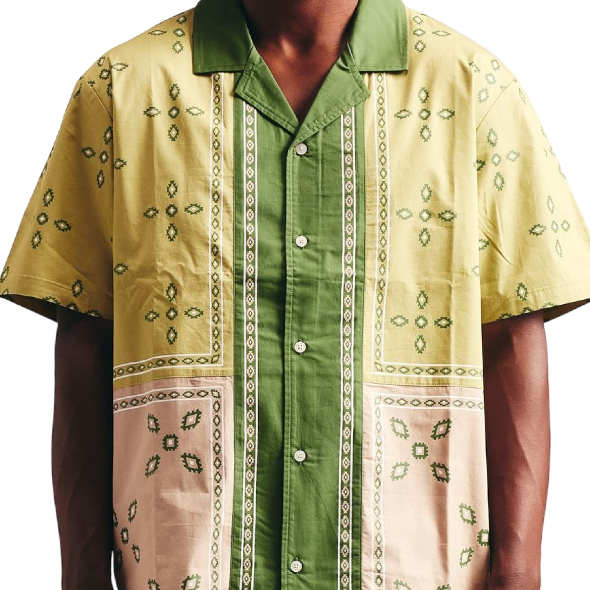 Patch Work Short Sleeve Shirt - Khaki