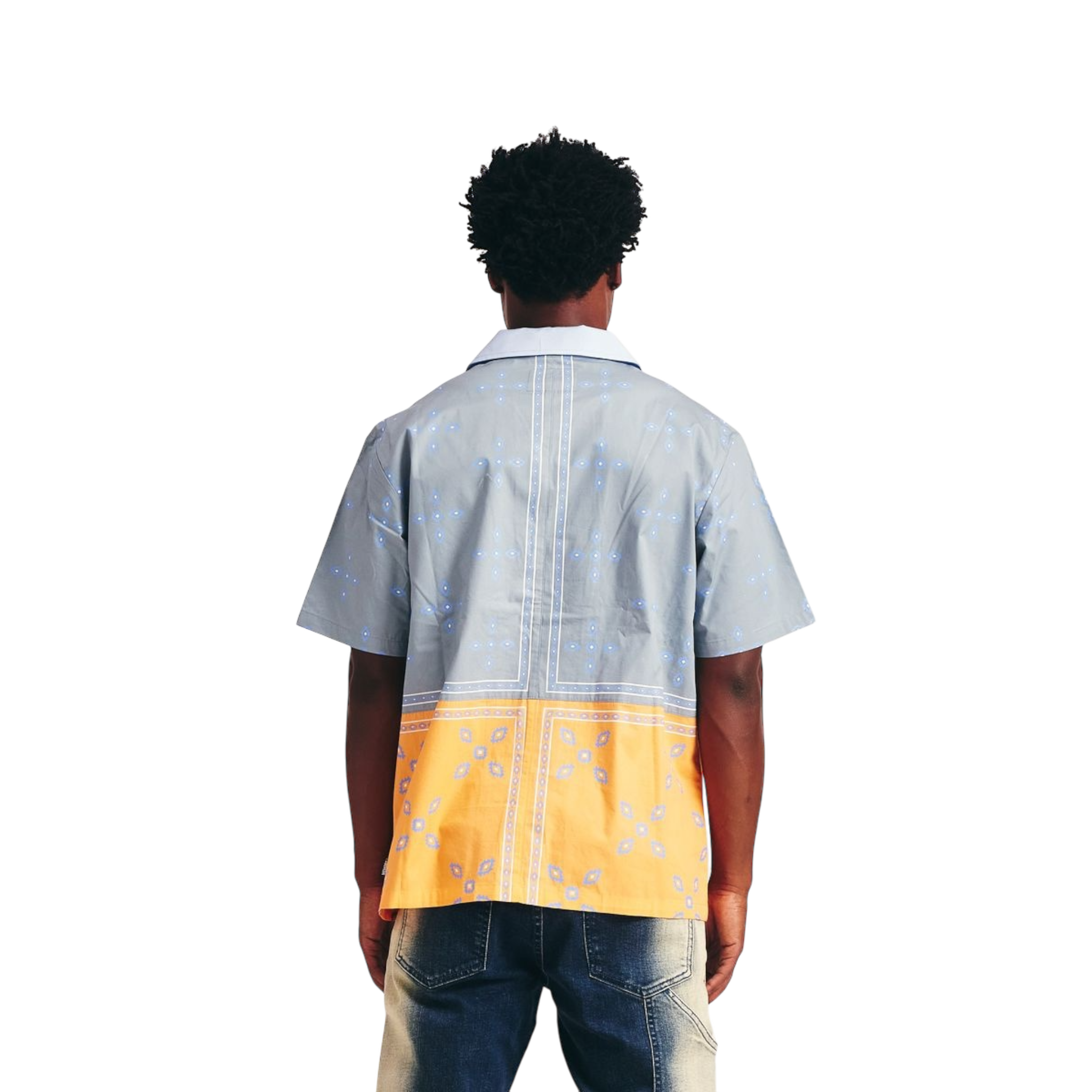 Memory Lane Patch Work Short Sleeve Shirt- Light Blue
