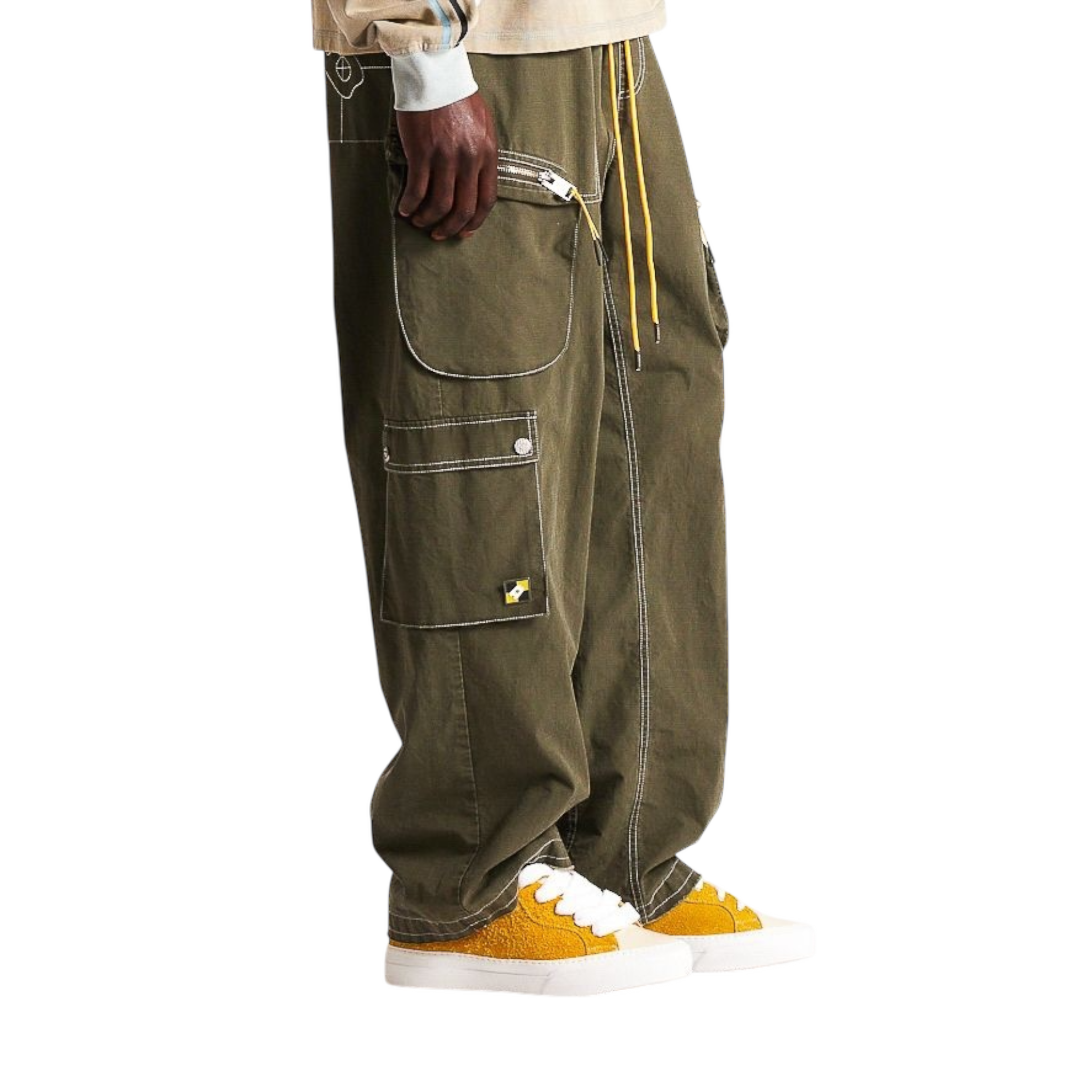 Contrast Cargo Pants - Olive