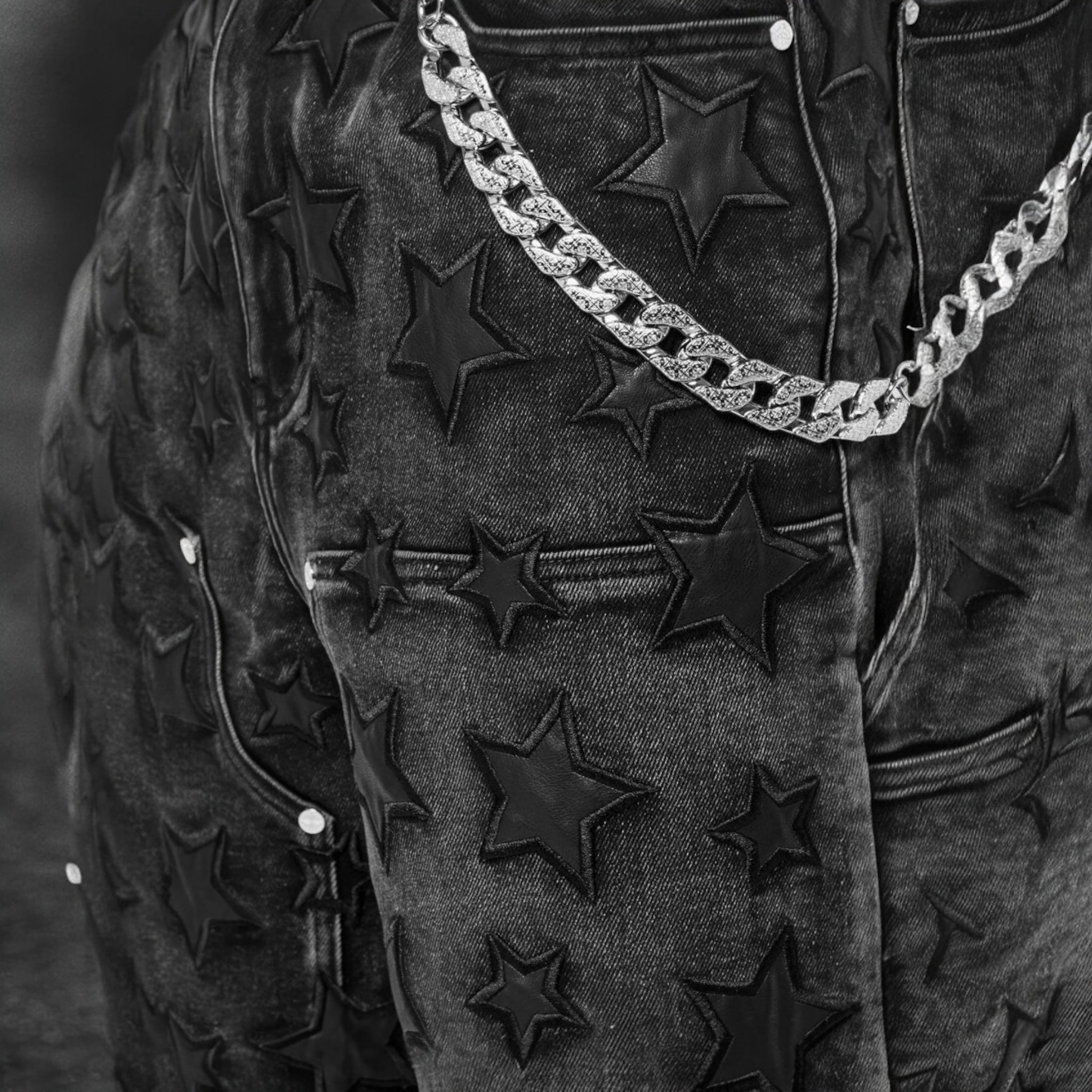 Obsidian Black Stars Denim Shorts