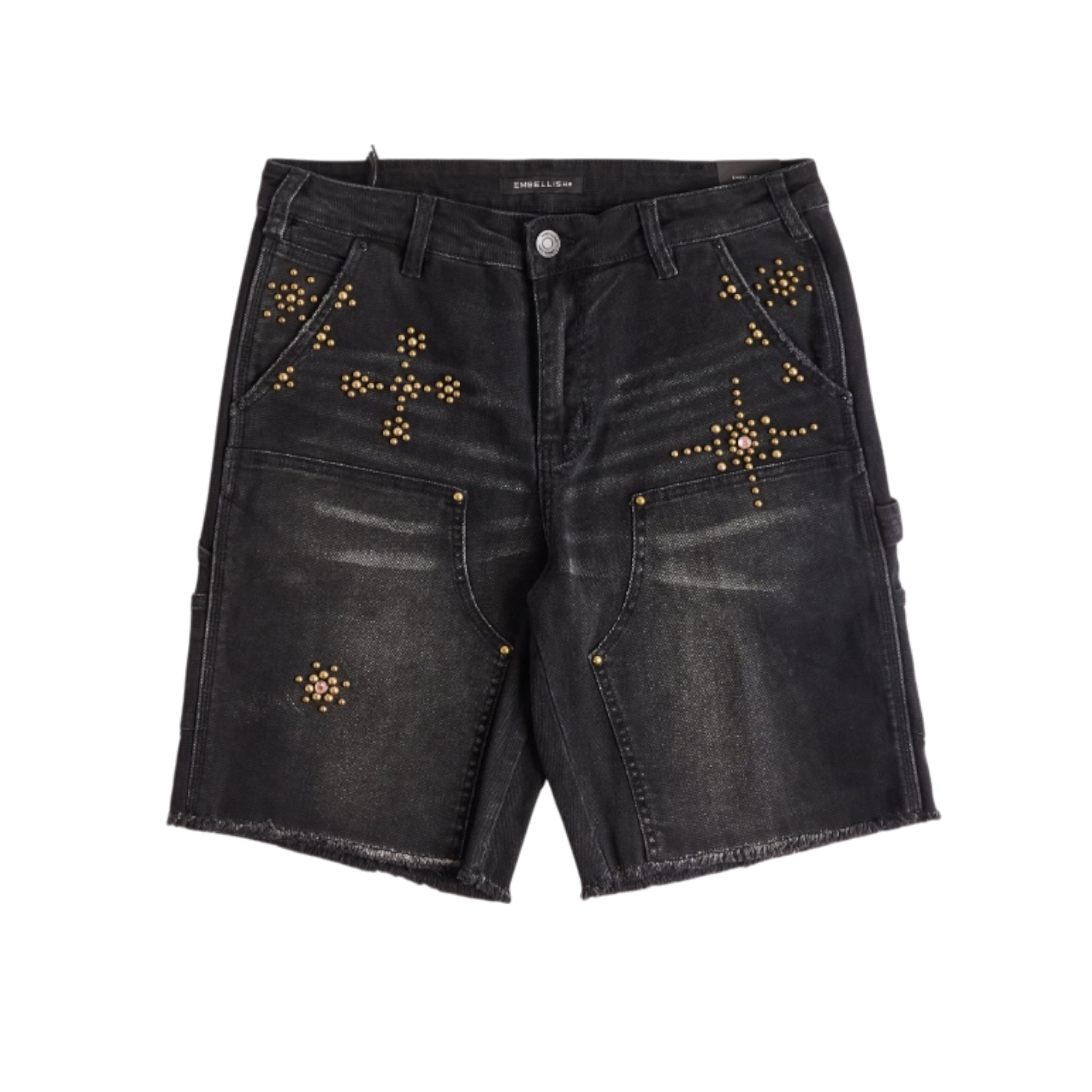 Embellish Shadow Denim Shorts (Washed Black)