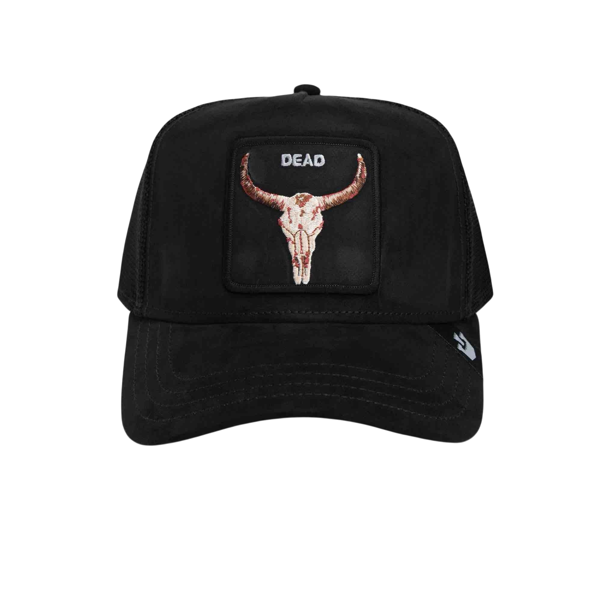 Goorin Black Suede Dead Skull Trucker Hat